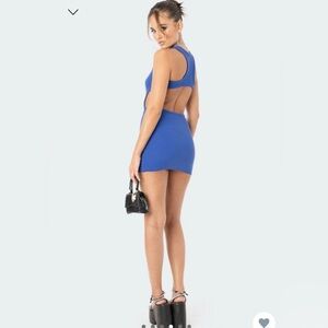 Edikted Racer Back Blue Cutout Ribbed Mini Bodycon Dress Sz Medium Going Out Y2K
